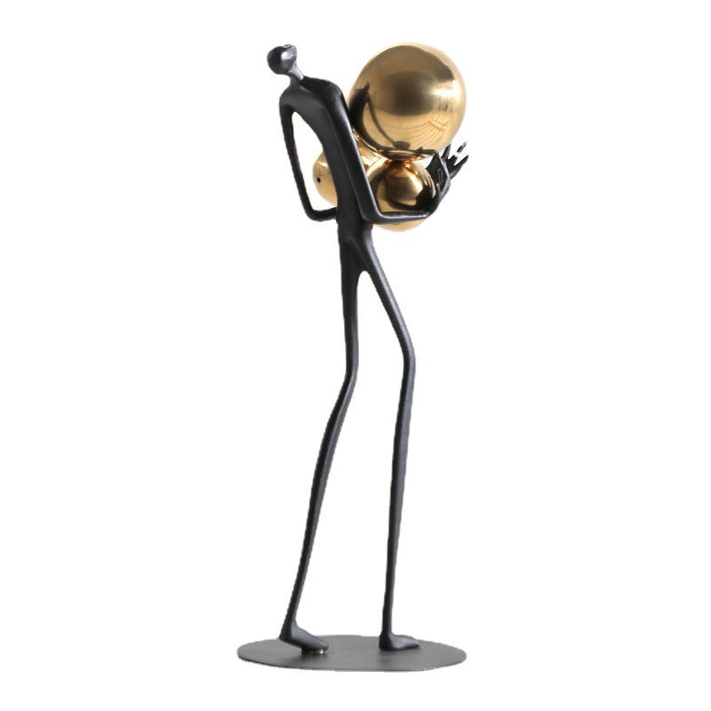 Modern Light Luxury Home Decoration Holding Ball Metal Figure Sculpture