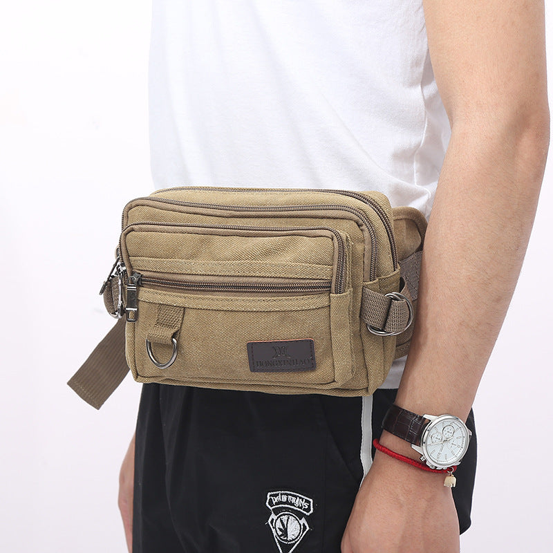 Canvas Fanny Pack With 4-Zipper Pockets Men Waist Bag Hip Bum Bag With Adjustable Strap For Outdoors Workout Traveling Casual Running Hiking Cycling - HJG