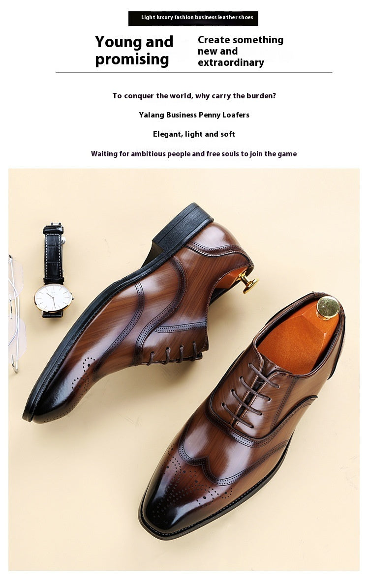 Formal Leather Shoes British Men Brogue Pointed-toe Lace