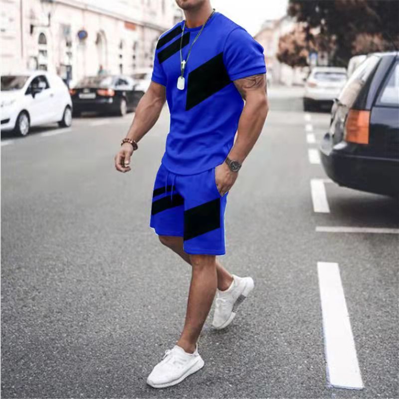 Men's Loose Fashion Casual Round Neck T-shirt Two-piece Set