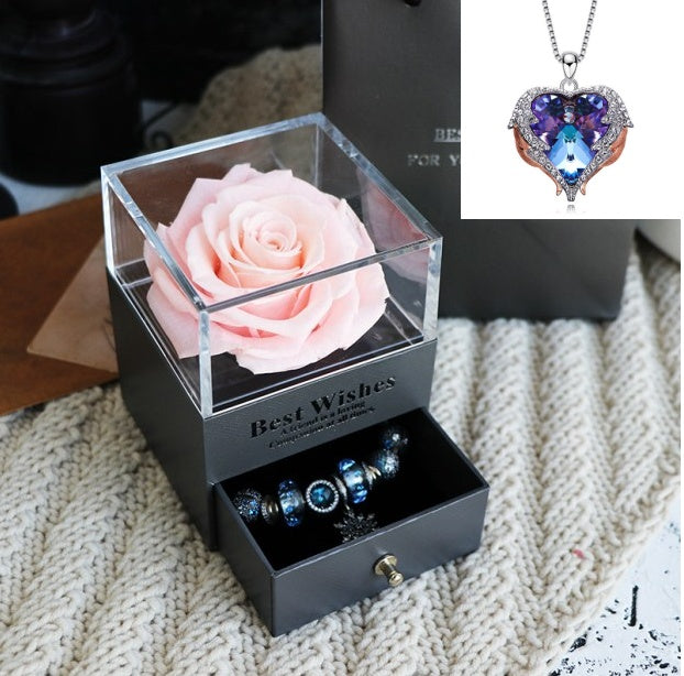 Valentines Day Gift Women Rose Jewelry Box Dried Flower Real Flowers Eternal Roses In Box - HJG