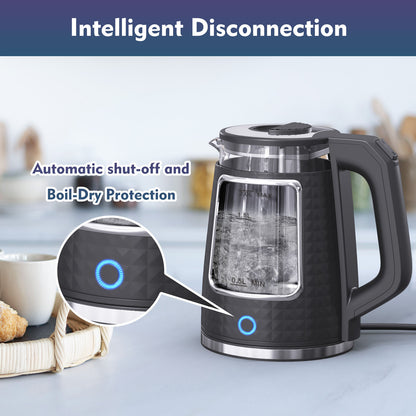 Electric Tea Kettle For Boiling Water, Food Grade Stainless Steel Base, 2.0L 1000W, Auto Shut-Off And Boil-Dry Protection, Wide Opening