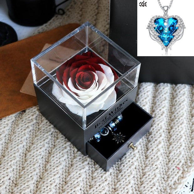 Valentines Day Gift Women Rose Jewelry Box Dried Flower Real Flowers Eternal Roses In Box - HJG