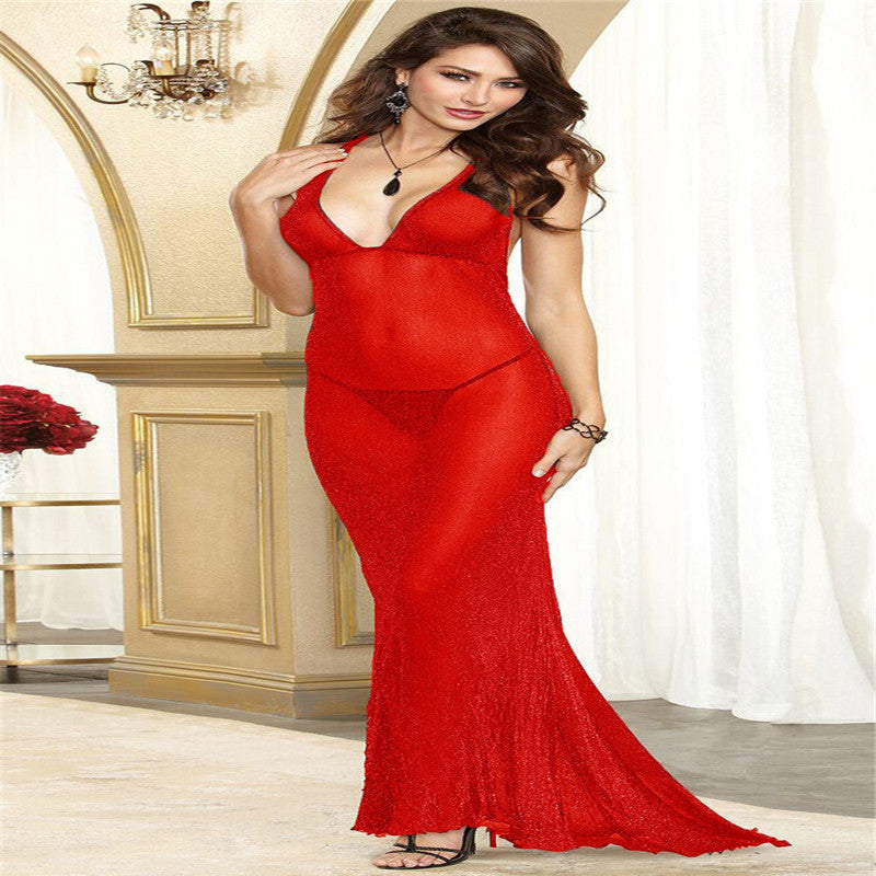 Deep V back tulle transparent dress