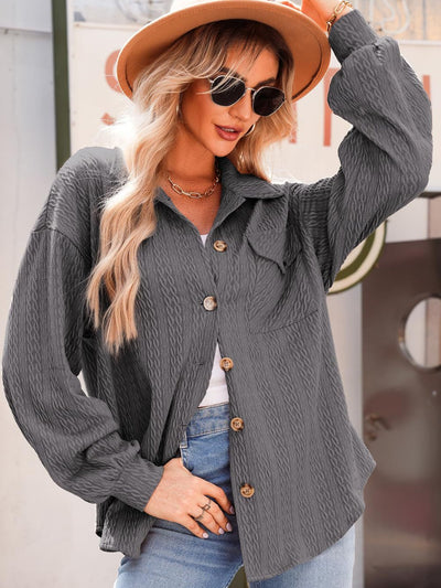 Textured Button Up Long Sleeve Shacket