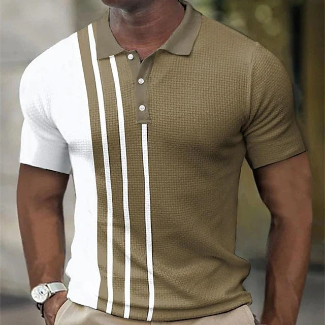 Short Sleeve Contrast Stripe Button Waffle T-shirt