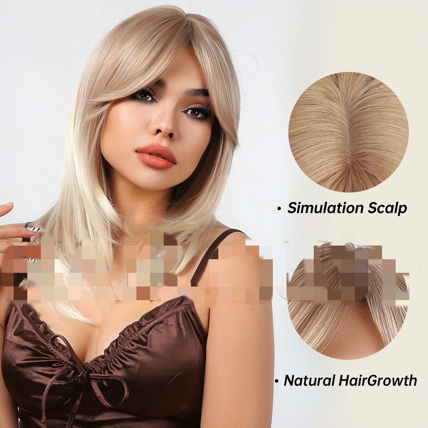 Eight-figure Bangs Blonde Midlength Straight Hair Wig Woman