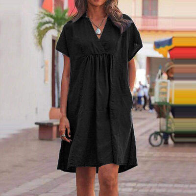 Short Sleeve Stitching V-neck Dress