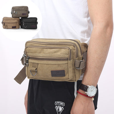 Canvas Fanny Pack With 4-Zipper Pockets Men Waist Bag Hip Bum Bag With Adjustable Strap For Outdoors Workout Traveling Casual Running Hiking Cycling - HJG