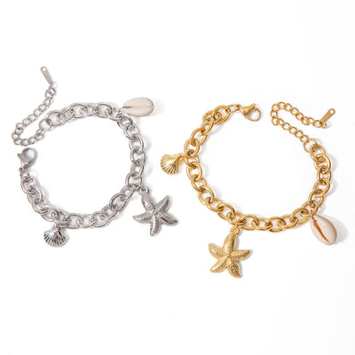 Stainless Steel Starfish Shell Conch Bracelet For Women Fashion Beach Bracelets Birthday Jewelry Gifts