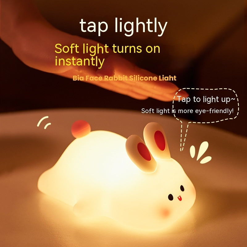 Cute LED Night Light Touch Sensor Cartoon Kid's Nightlights Big Face Rabbit Silicone Night Light Christmas Gift Bedside Lamp Home Decor - HJG