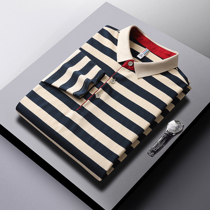 Men's Long-sleeved T-shirt Striped Tb Cotton Lapel