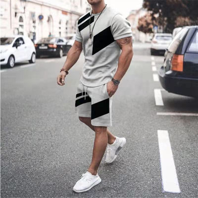 Men's Loose Fashion Casual Round Neck T-shirt Two-piece Set