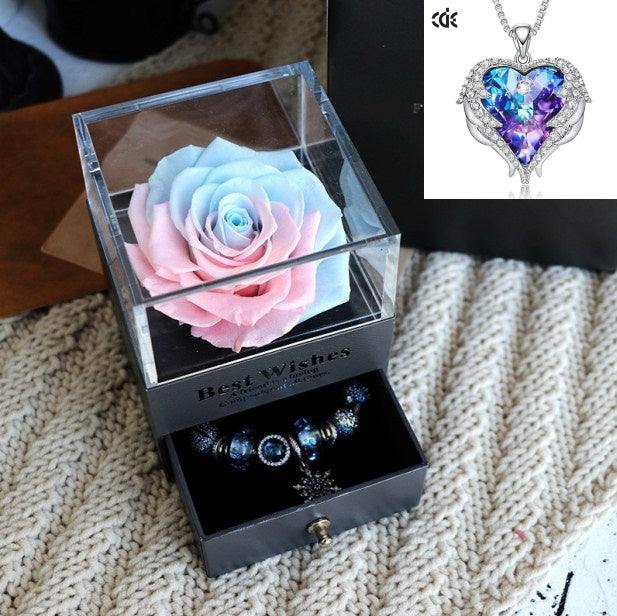 Valentines Day Gift Women Rose Jewelry Box Dried Flower Real Flowers Eternal Roses In Box - HJG