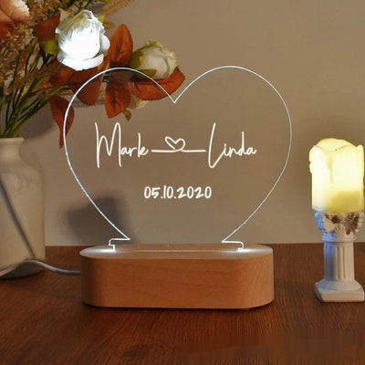 Custom Night Light As Valentines Day Anniversary Romantic For Bedroom Night Lamp Couple For Him Names And Date Engagement Gift - HJG