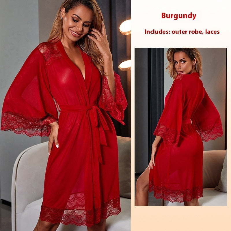 Lace Stitching Outerwear Gown Homewear