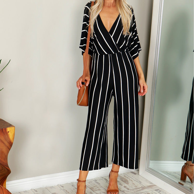 Wide-leg striped jumpsuit