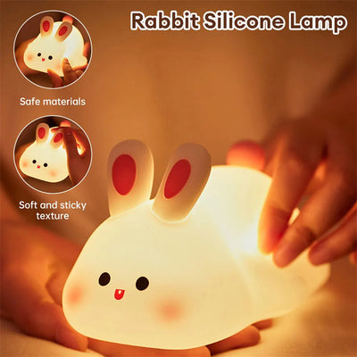 Cute LED Night Light Touch Sensor Cartoon Kid's Nightlights Big Face Rabbit Silicone Night Light Christmas Gift Bedside Lamp Home Decor - HJG