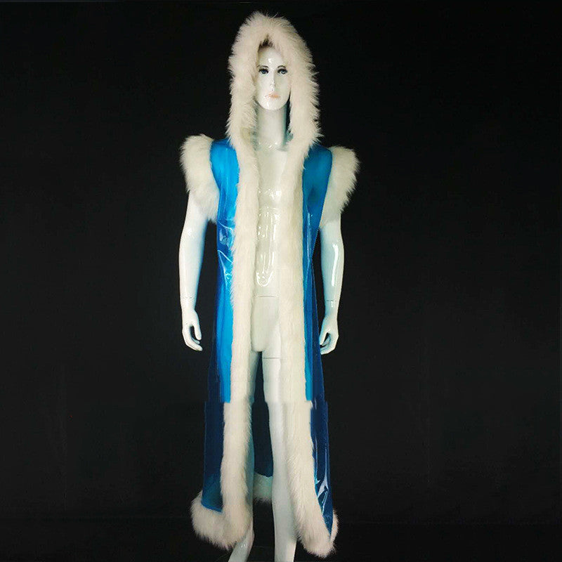 Long Pu Leather Fur Stitching Performance Costume Cosplay Anime - HJG