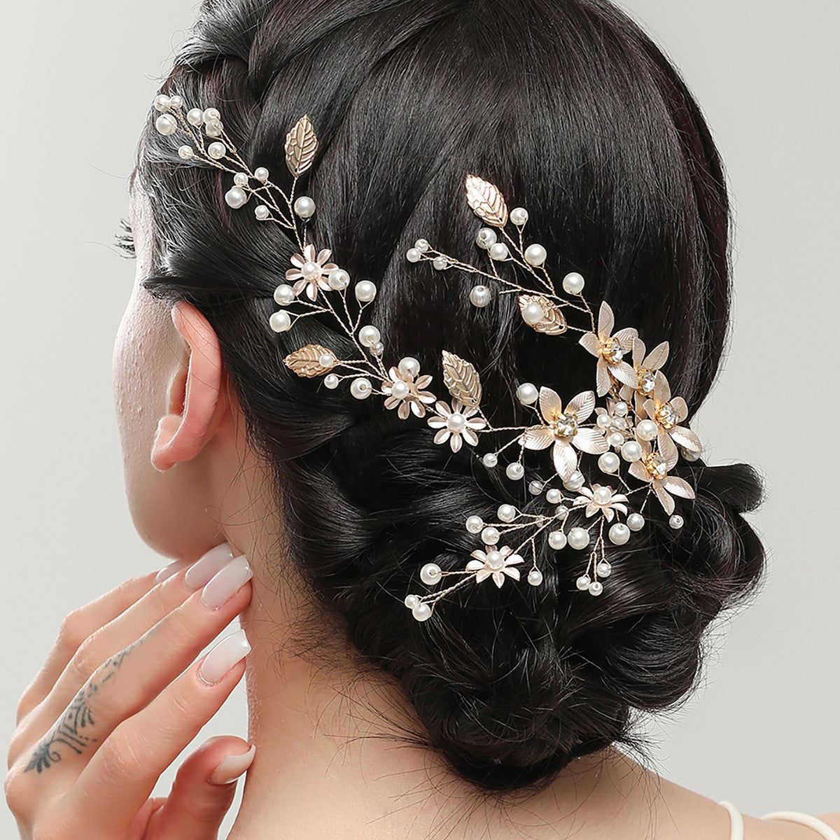 Golden Leaf Flower Hair Band Wedding Dress Accessories - HJG