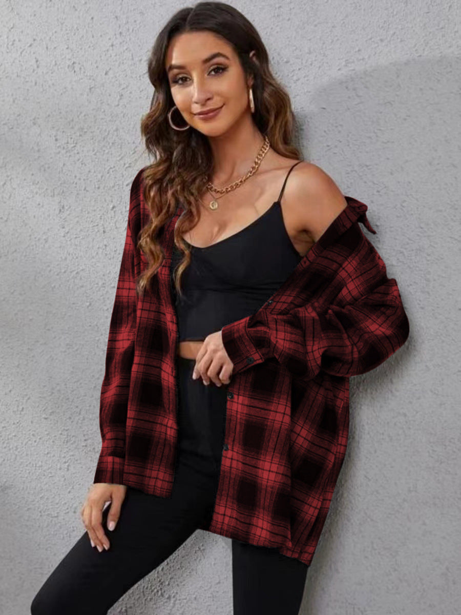 Women's Fashion Plaid Cardigan Loose Shirt