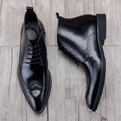 Carved Leather Boots British Style Trend