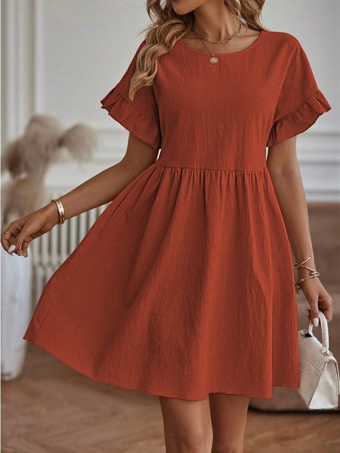 Women's Elegant Round Neck Loose Cotton And Linen Dress