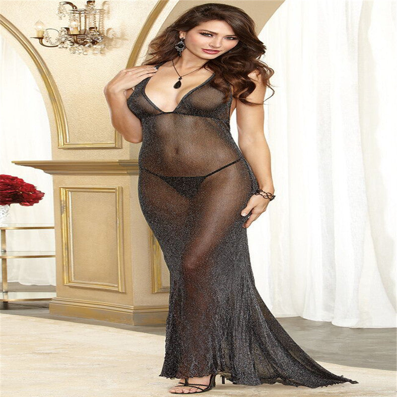 Deep V back tulle transparent dress