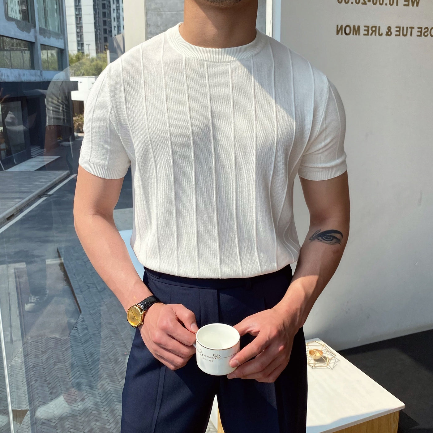 Short Sleeve Knitted T-shirt Summer Men's Light Round Neck Thin Tops