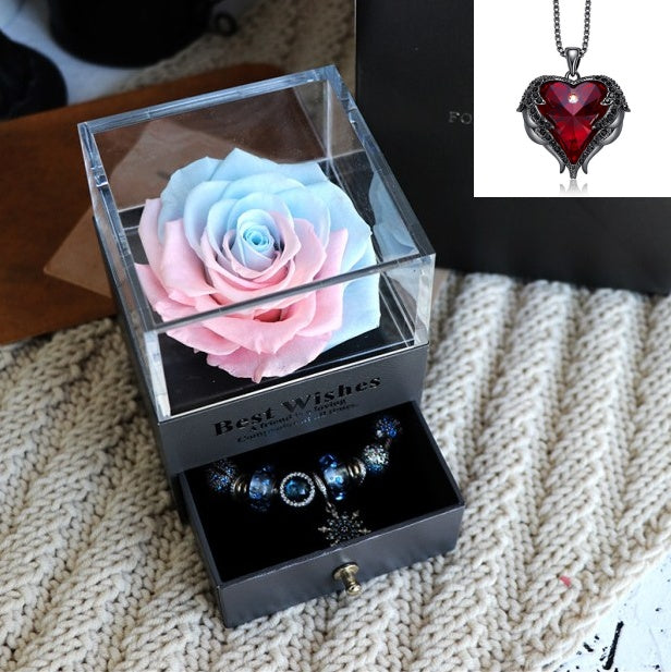 Valentines Day Gift Women Rose Jewelry Box Dried Flower Real Flowers Eternal Roses In Box - HJG