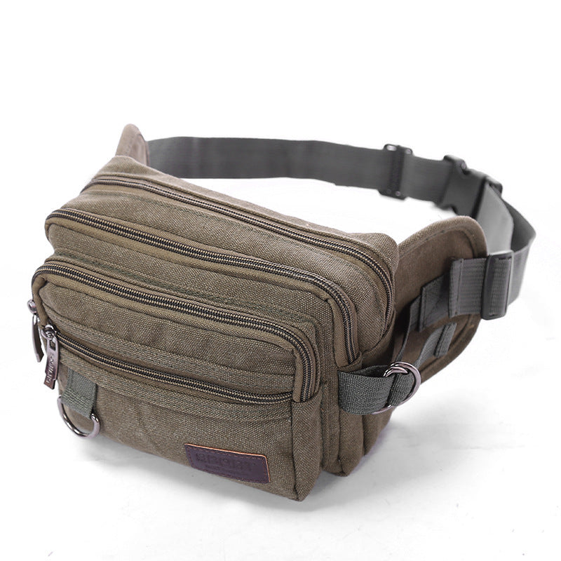 Canvas Fanny Pack With 4-Zipper Pockets Men Waist Bag Hip Bum Bag With Adjustable Strap For Outdoors Workout Traveling Casual Running Hiking Cycling - HJG