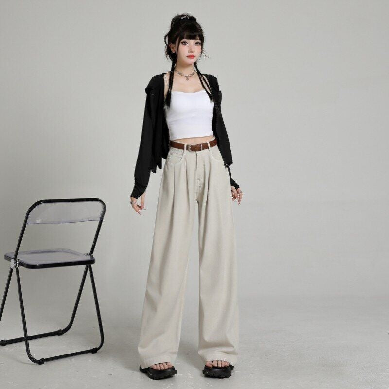 Summer Thin High Waist Belly Contracting Breathable Draping Lengthened Wide Leg Pants