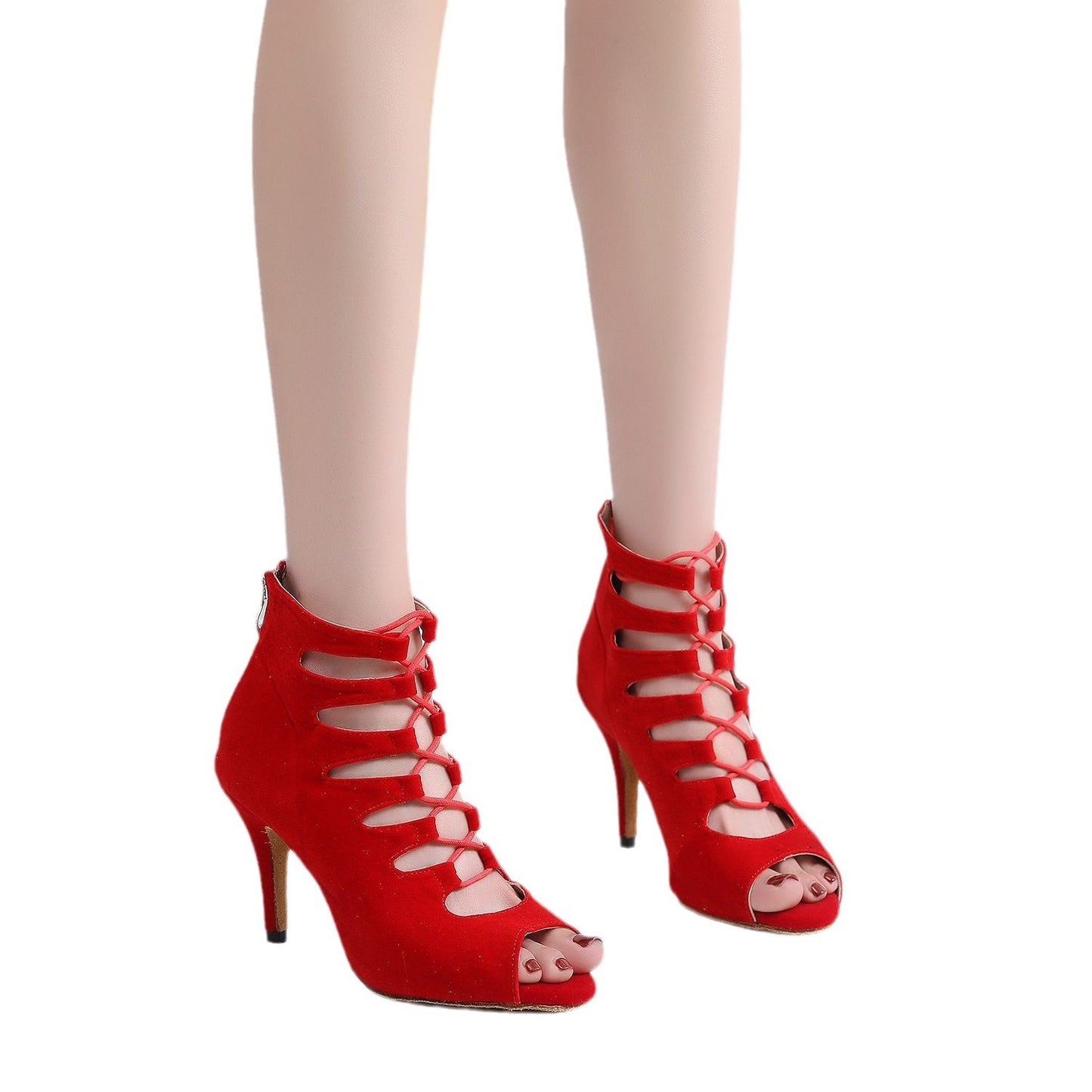 Women's Soft Bottom Peep Toe High Heel Ankle Boots