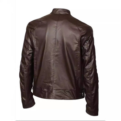 Leather Jacket With Buckle Chain Pocket Decoration