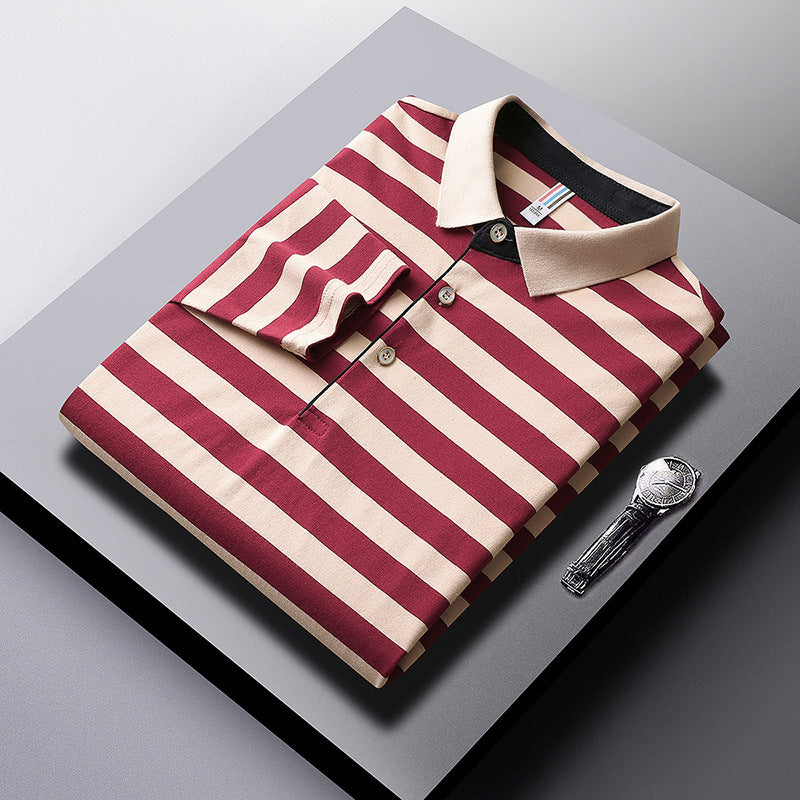 Men's Long-sleeved T-shirt Striped Tb Cotton Lapel