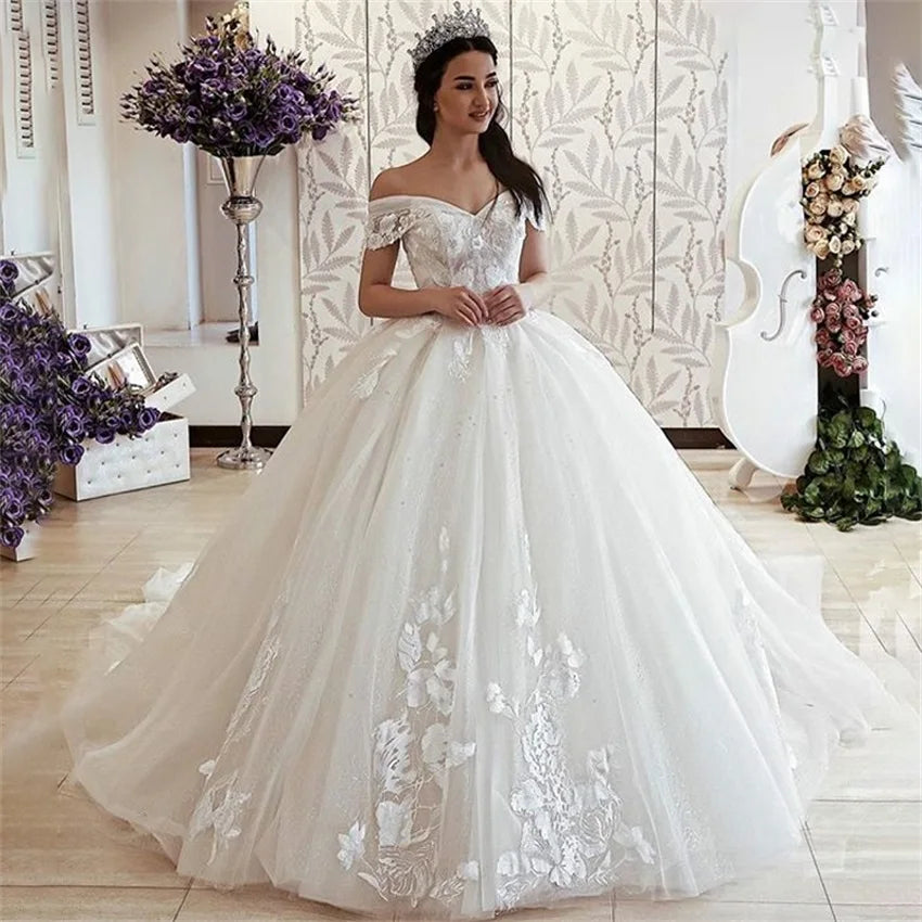 Customized Elegant Ball Gown Bride Wedding Dress robe de mariee Lace Up With Appliqued Princess Wedding Gown Vestido De Noiva