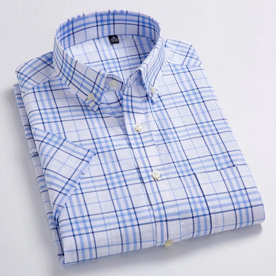 High Quality Men's Oxford Casual Shirts Leisure Design Plaid Men's Social Shirts 100% Cotton Short Sleeve Men's Dress Shirts