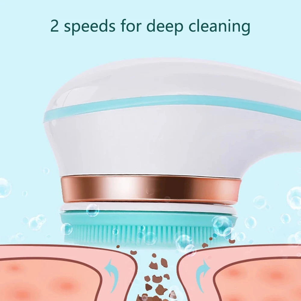 Electric Silicone Bath Brush Back Scrubber 4 Brush Heads USB Rechargeable Rotating Shower Massager with 2 Speeds Long Handle