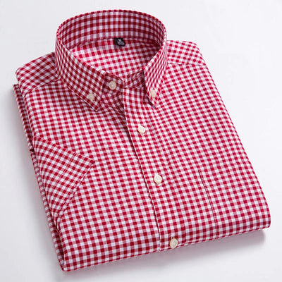 High Quality Men's Oxford Casual Shirts Leisure Design Plaid Men's Social Shirts 100% Cotton Short Sleeve Men's Dress Shirts