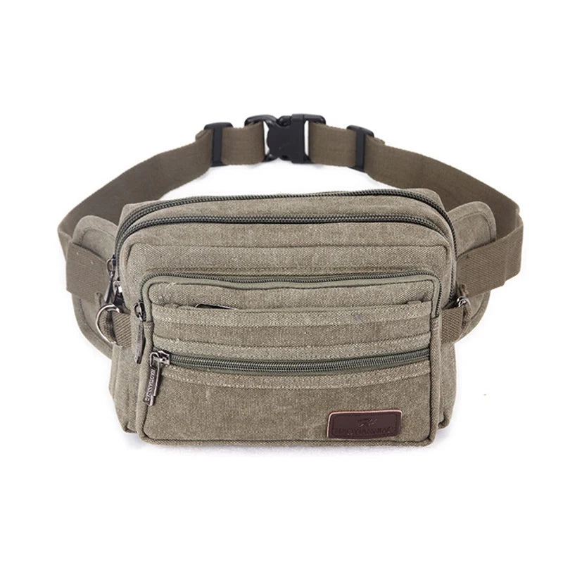 Men Fanny Pack Waist Bag Canvas Men Bum Bag Lightweight Hip Bag Zipper Pockets for Men Male Travel Waist Pouch Belt Wallet Purse