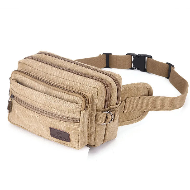 Men Fanny Pack Waist Bag Canvas Men Bum Bag Lightweight Hip Bag Zipper Pockets for Men Male Travel Waist Pouch Belt Wallet Purse