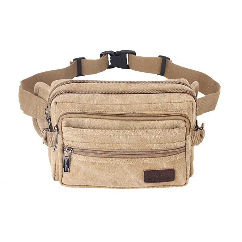 Men Fanny Pack Waist Bag Canvas Men Bum Bag Lightweight Hip Bag Zipper Pockets for Men Male Travel Waist Pouch Belt Wallet Purse