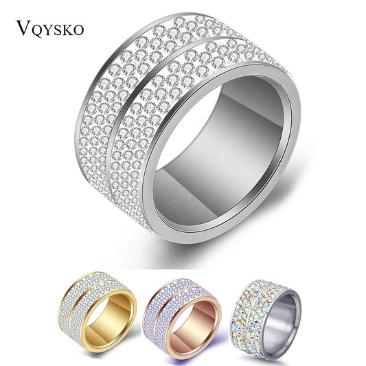 Wholesale  6 Row Crystal Jewelry Wedding Ring For Women High Quality Classic Stainless Steel Accessories Rings Party Jewelry
