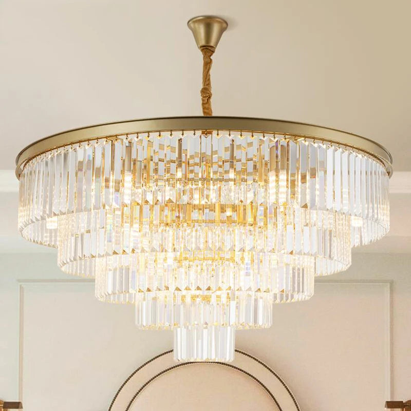 jmmxiuz Modern round golden chandelier crystal lighting restaurant American crystal lamp chandelier