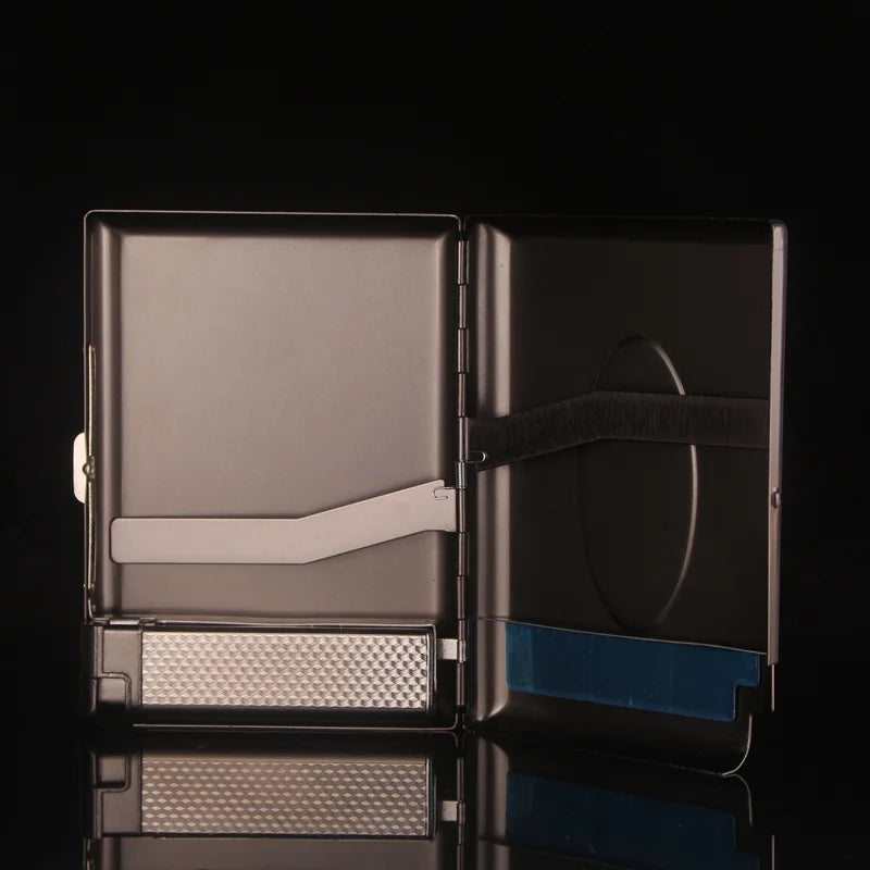 (20 Cigarette) Men'S Vintage Metal Cigarette Case With Butane Gas Lighter Inflatable Windproof Smoking Cigarette Box