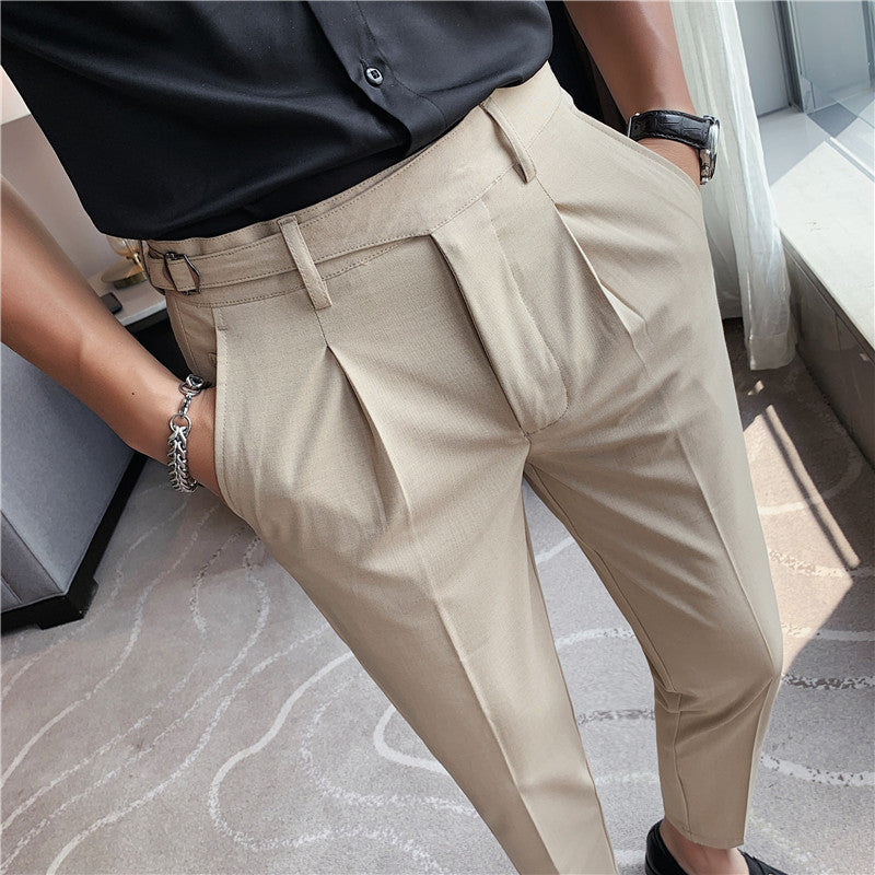 Men's Casual Suit Slim-fitting Ankle-tied Cropped Pants