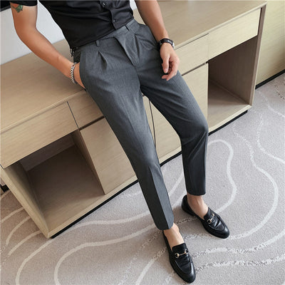 Men's Casual Suit Slim-fitting Ankle-tied Cropped Pants