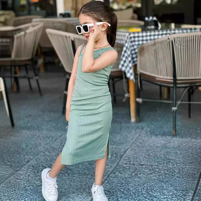 Simple Solid Color Girl's Knitted Camisole Skirt