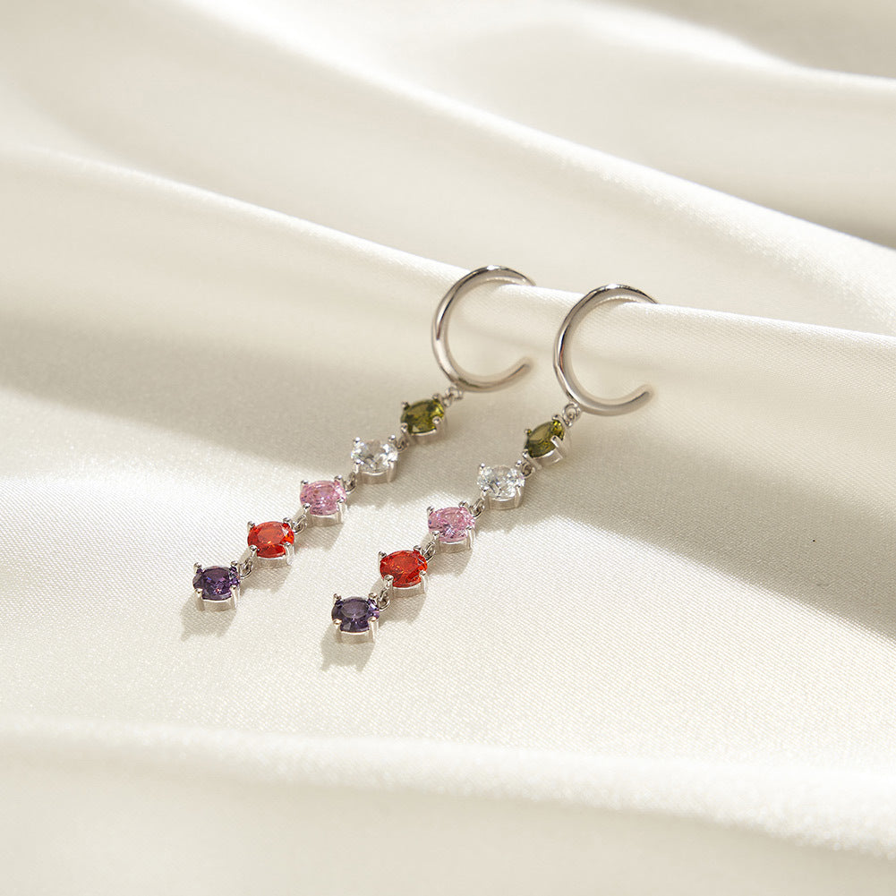 Sterling Silver Colorful Zircon Tassel Earrings