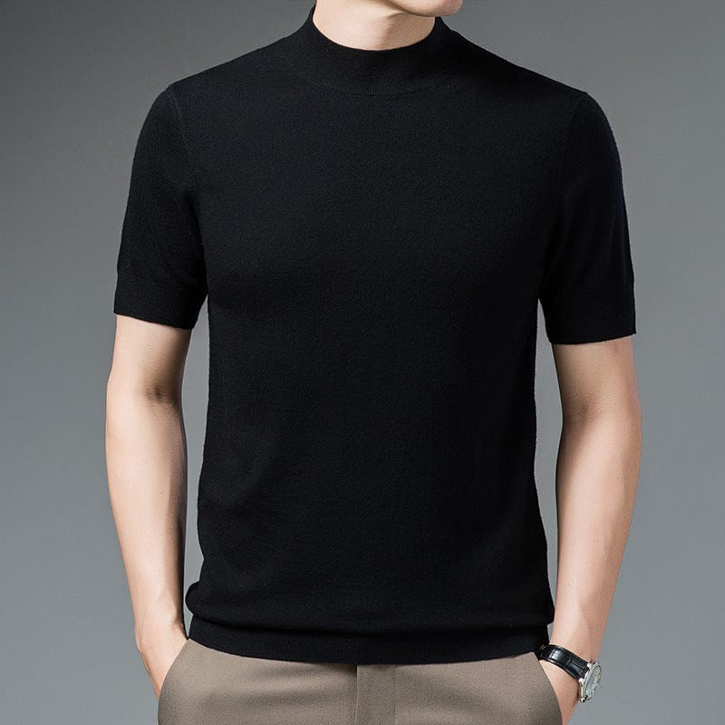 Half Turtleneck Pure Wool Sweater With Short Sleeves Men